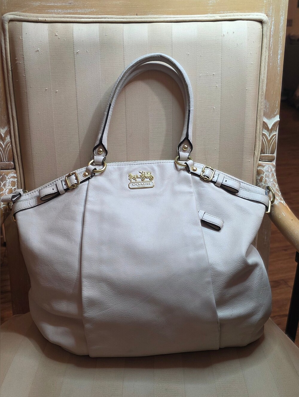GENUINE COACH CREAM LEATHER SATCHEL PURSE HANDBAG